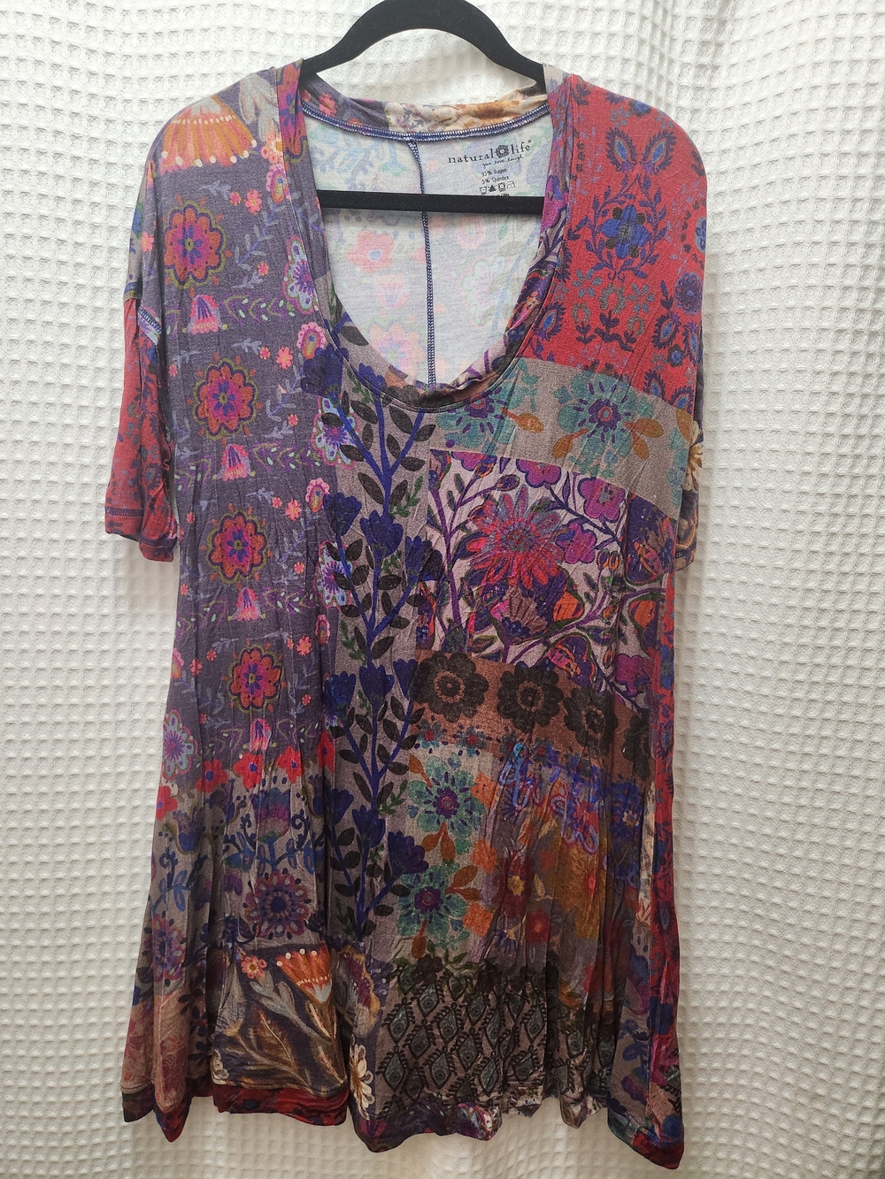 NATURAL LIFE Multicolor Floral Patchwork Scoop Neck Tunic
